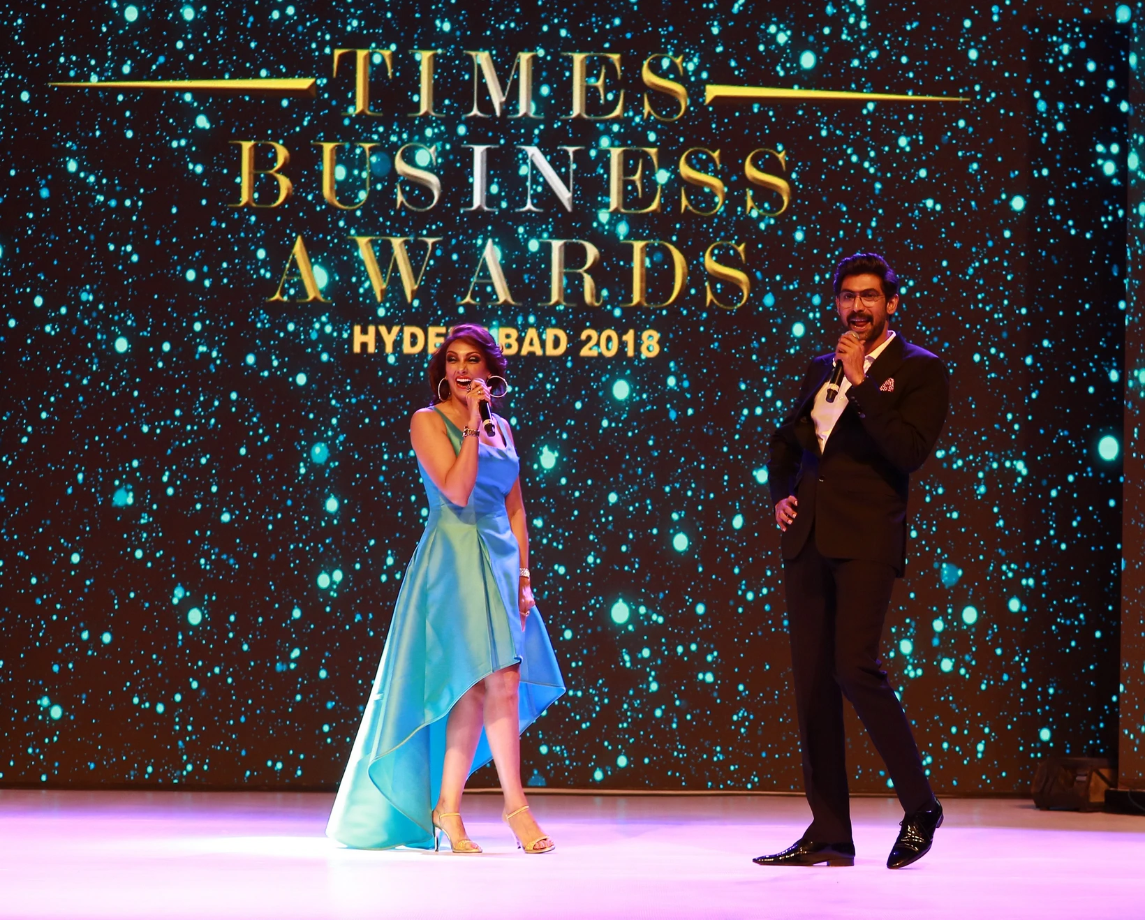 Pallavii Waalia Raaj on stage with Rana Daggubati